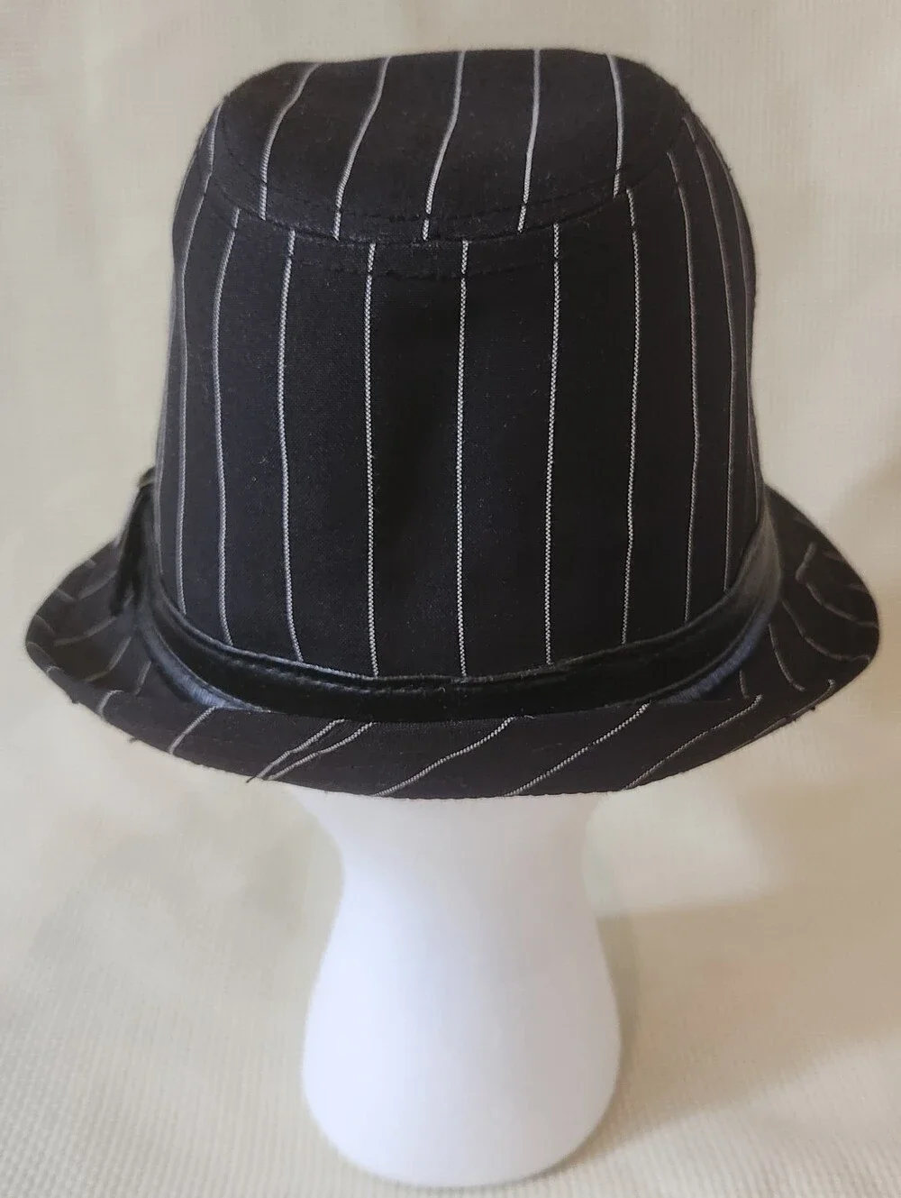 Vintage Y2K Playboy Bunny Pinstripe Fedora Hat Black Silver Metallic McBling S/M